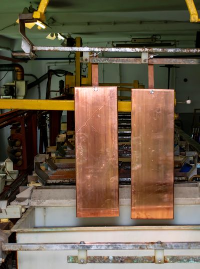 Copper plates in an industrial electroplating plant