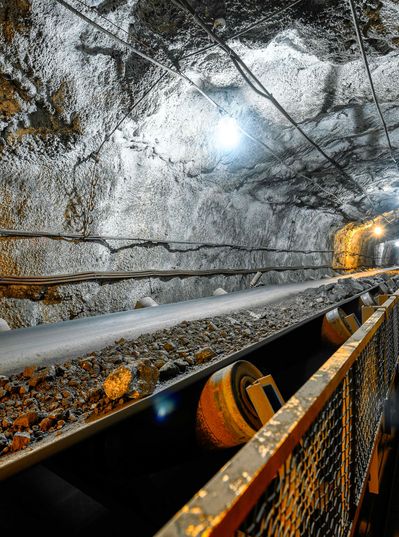 shows the inside of a mountain in the mining industry