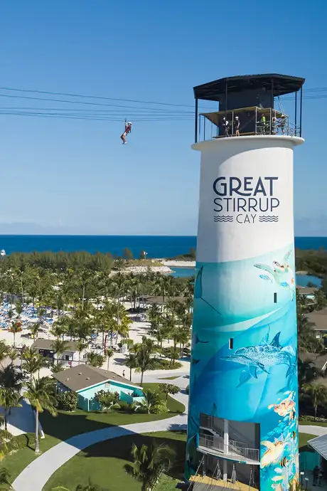 A View of the Lighthouse and Zipline of Great Stirrup Cay