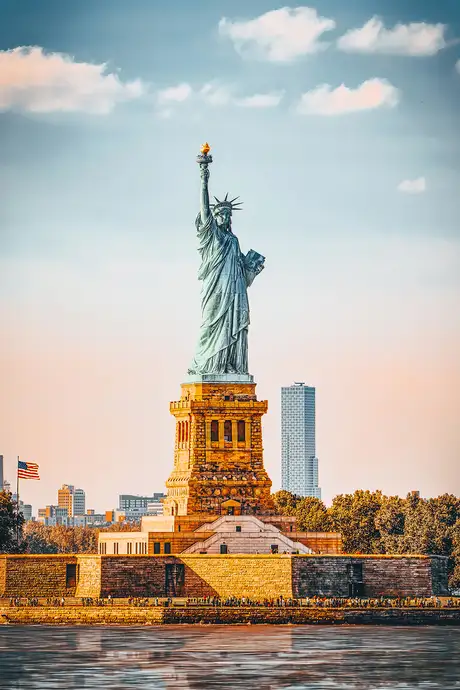 A View of the Statue of Liberty at Sunset