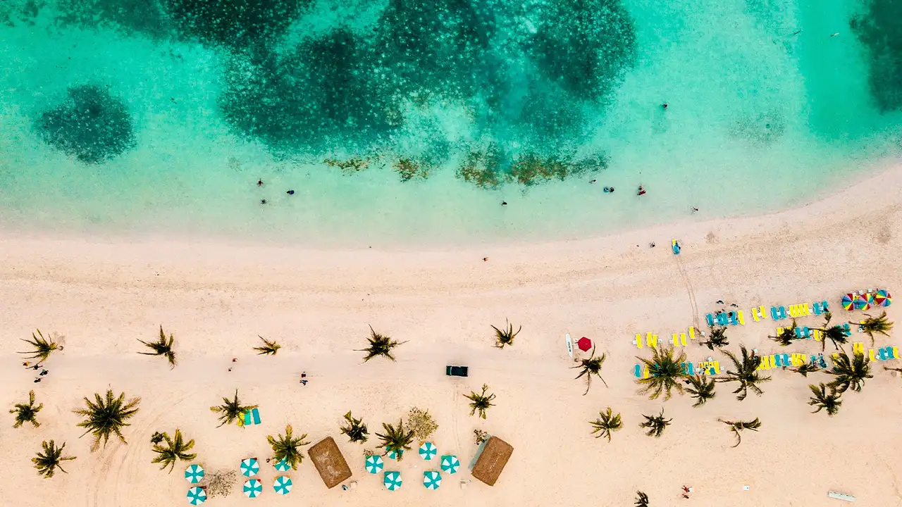 A topdown image of a beach in Key West, Florida