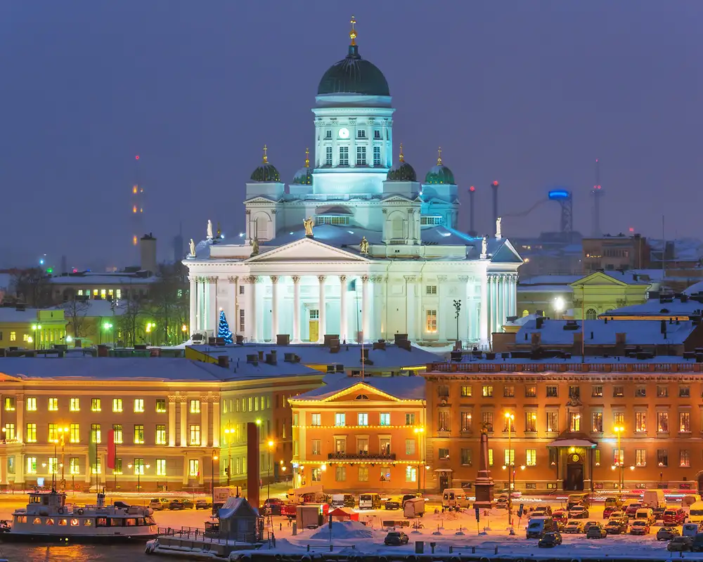 A view of Helsinki at night