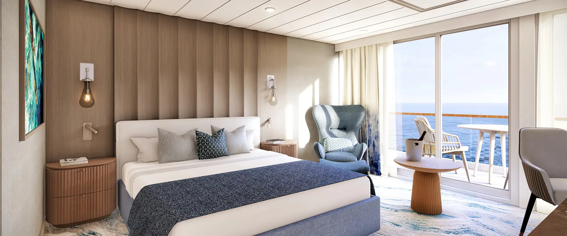 A View of a newly refurbished Grandview Suite aboard the Azamara Quest