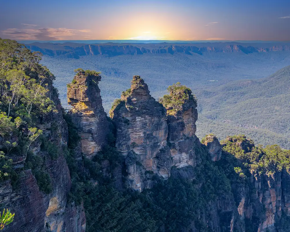 View of Echo Point Blue Mountains three sisters Katoomba Sydney NSW Australia