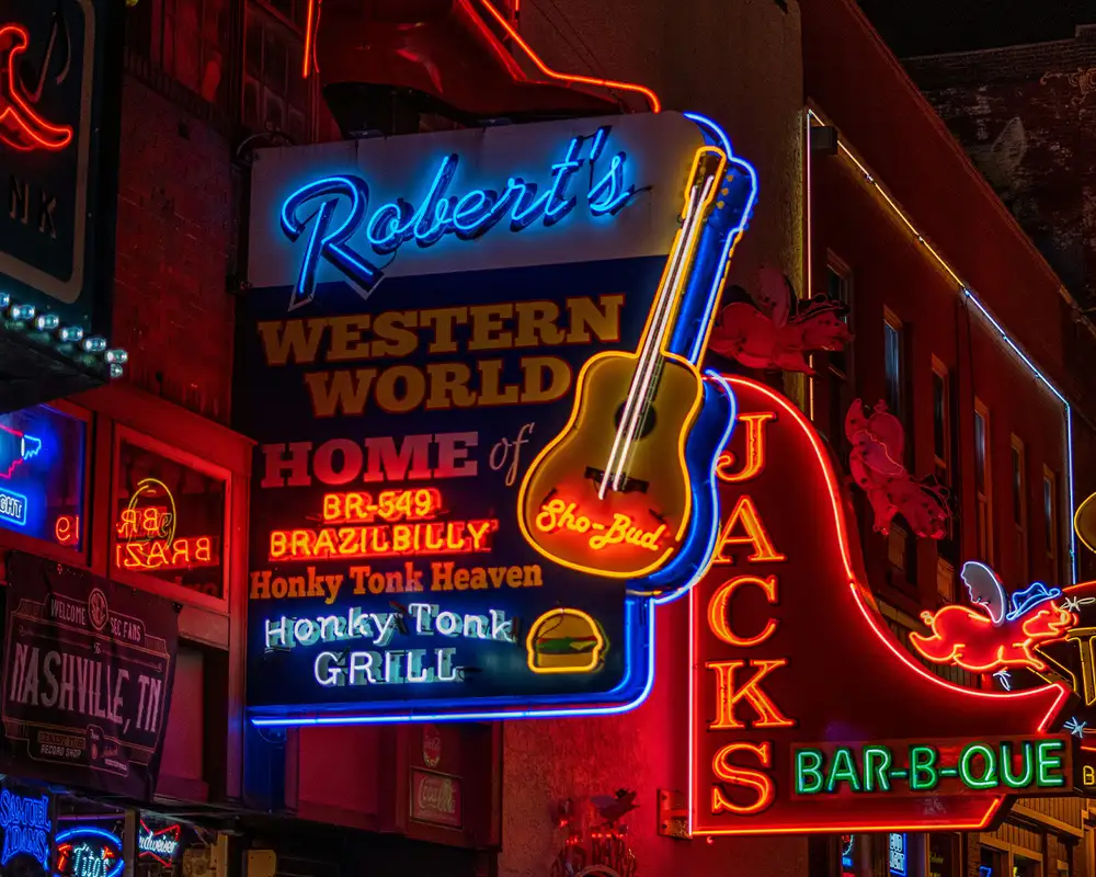 A Neon sign in Nashville promoting Robert's Western World