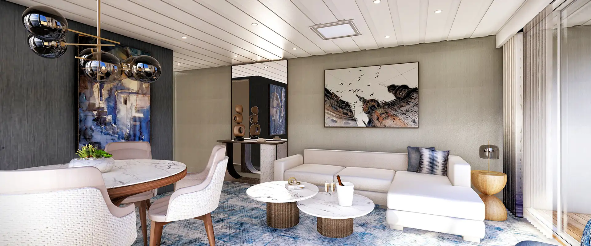A View of the Living Area in the Newly Refurbished Panorama Suite aboard the Azamara Quest
