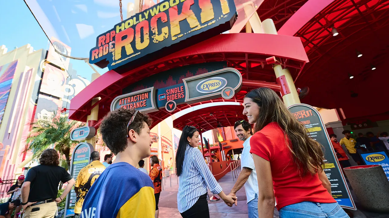 Family waiting inline for a ride at Universal Resort