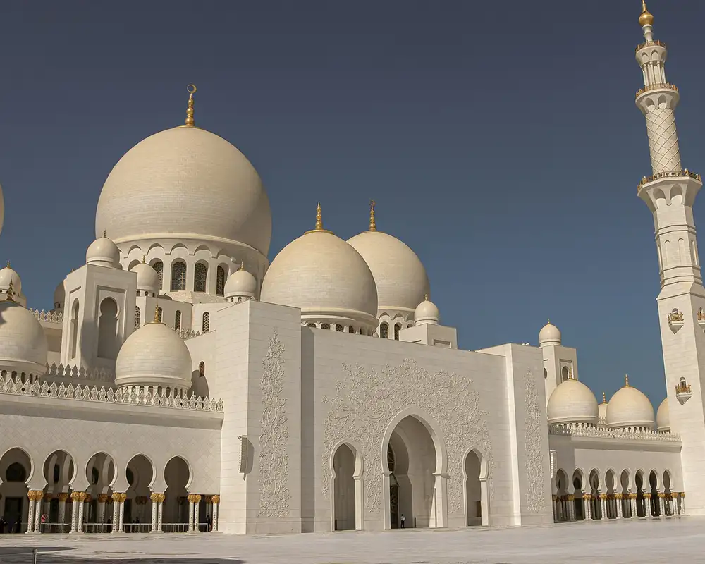 An image of the Sheikh Zayed Grand Mosque in Abu Dhabi