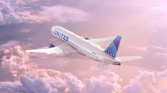A United Airlines plane in the sky