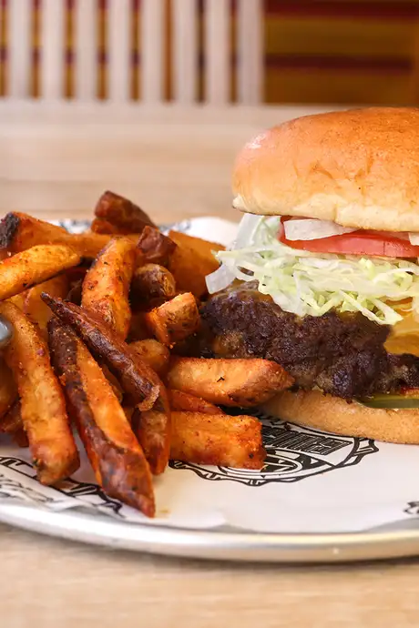 A burger served at Guy's Burger in Carnival Ships