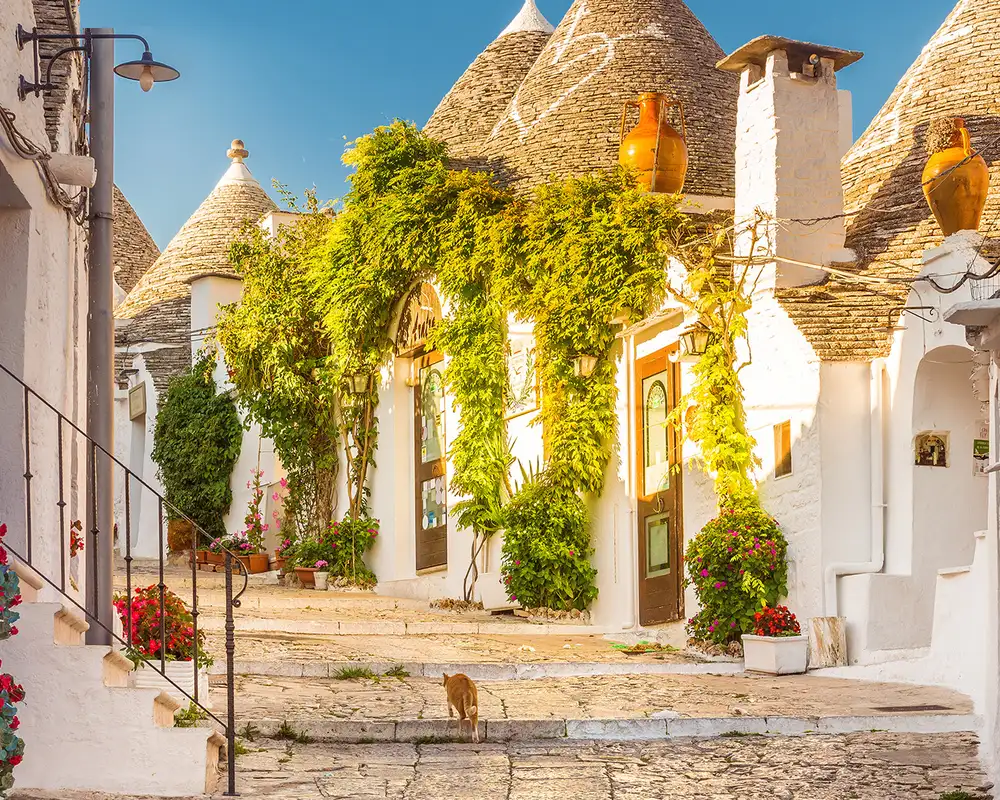 A view of the streets of Alberobello, Italy