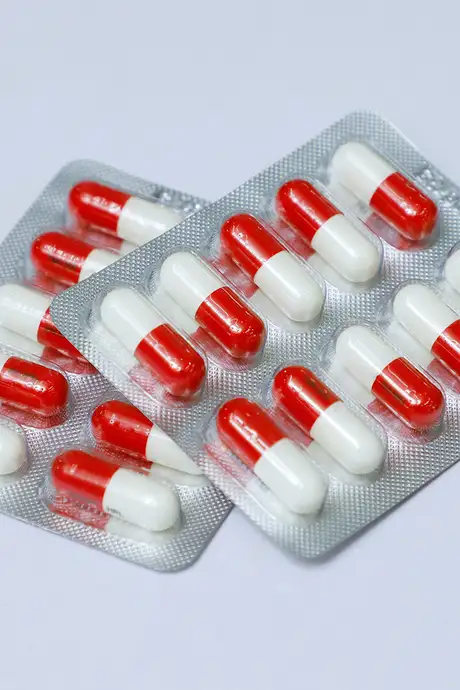 Packaged Red and White Pills