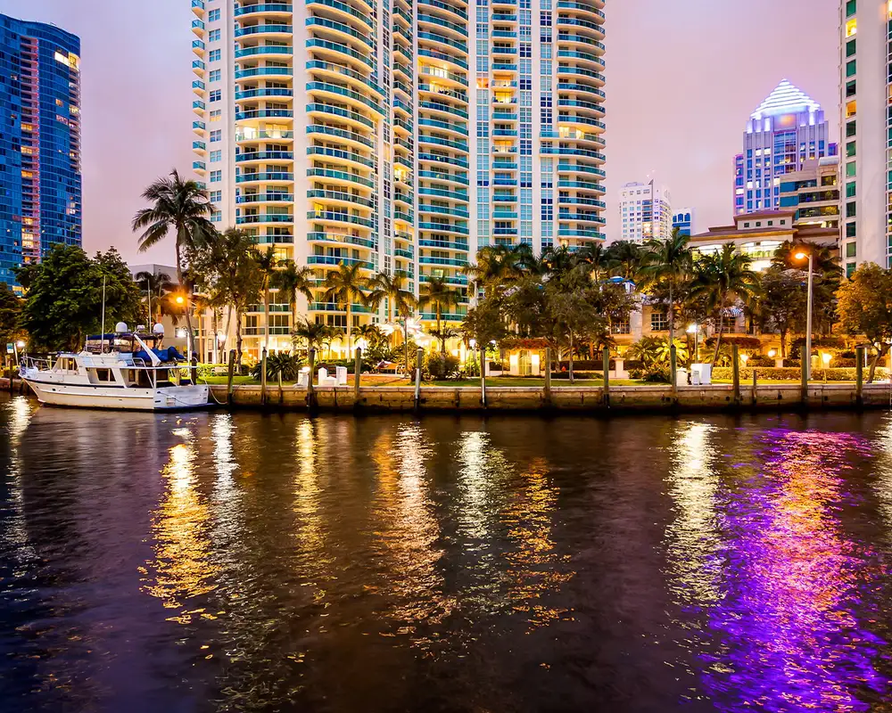 A View of the Fort Lauderdale waterfront at night