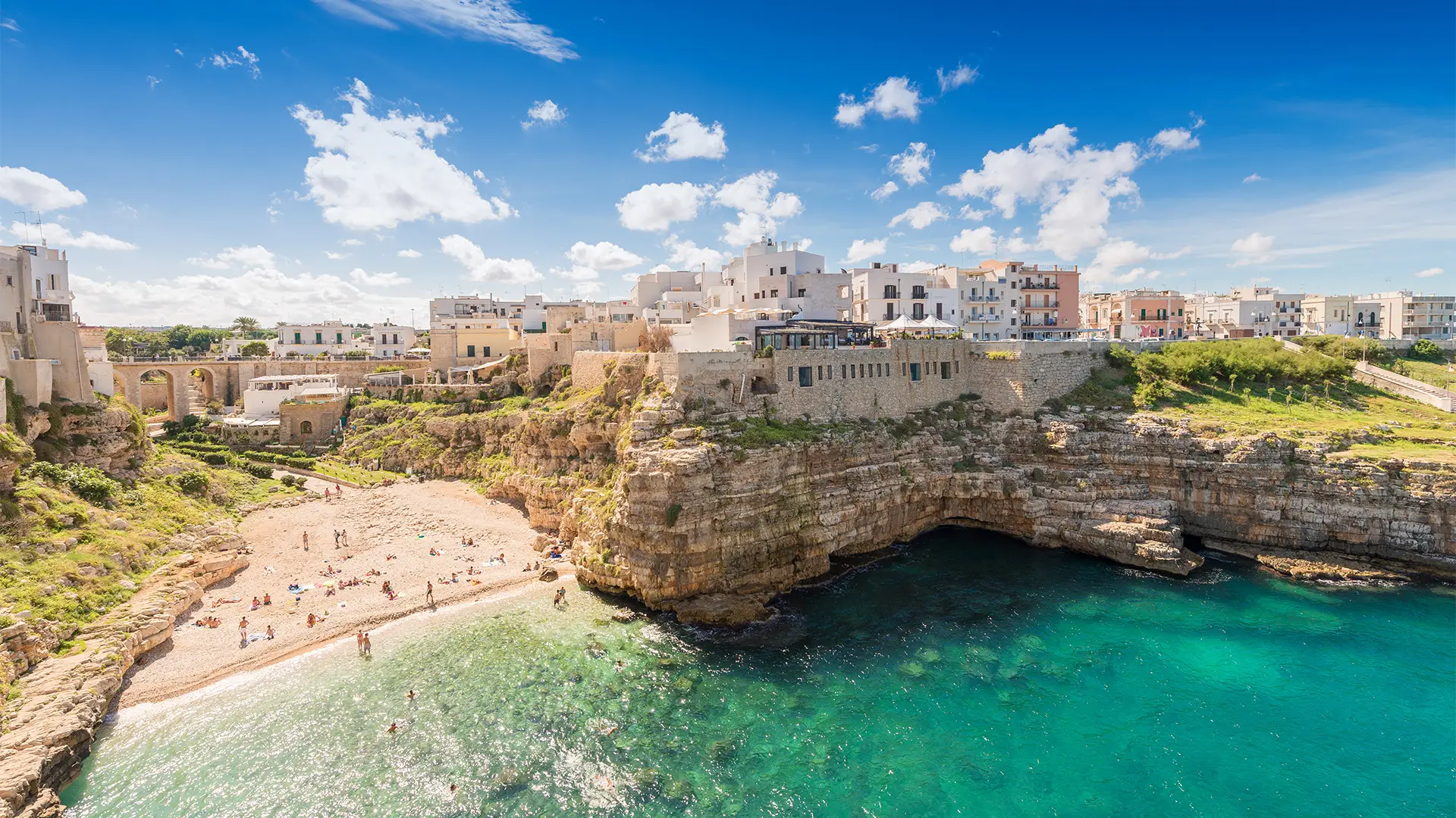 A view of the coast of Polignano A Mare in Italy