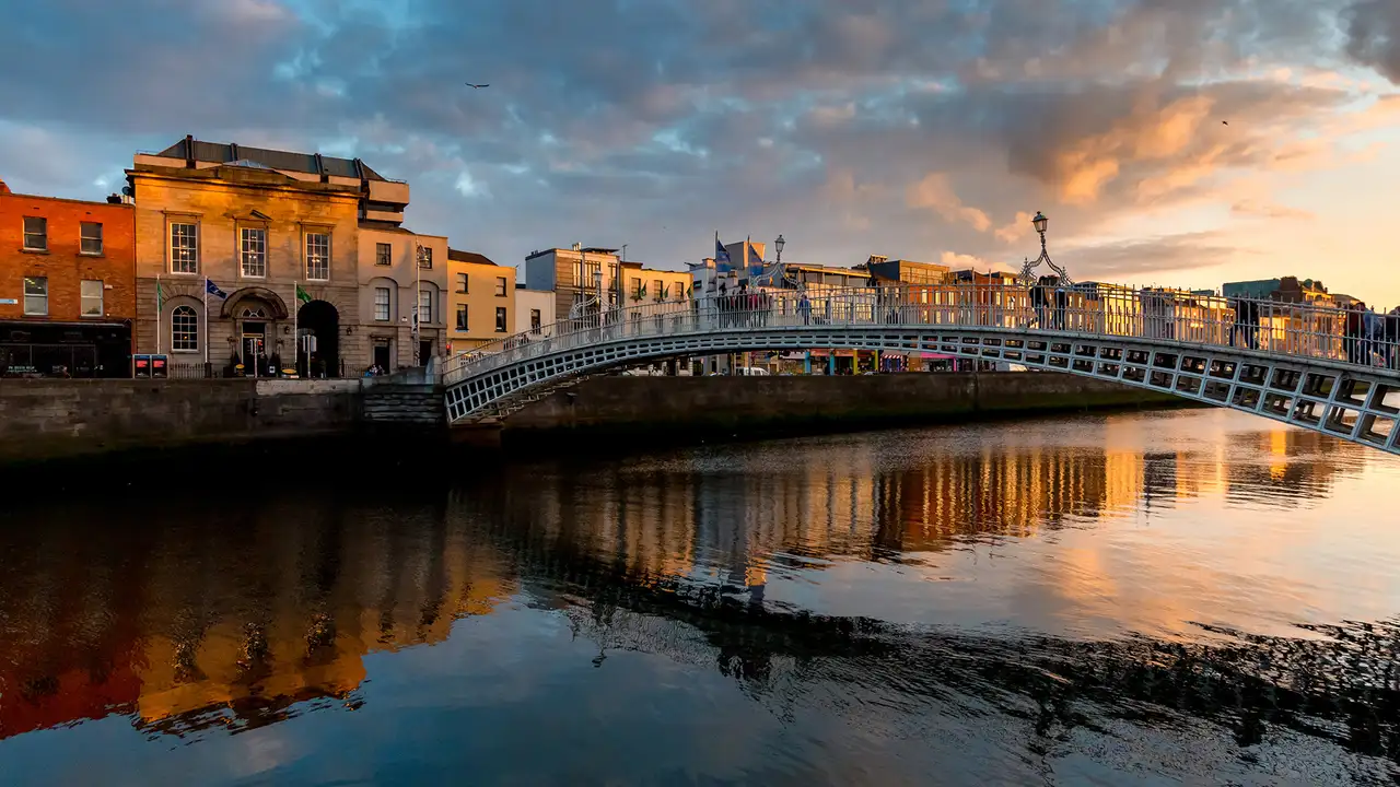 Ha'penny Bridge of the River Liffey in Dublin, Ireland