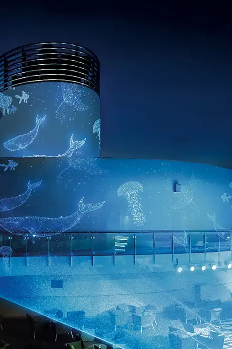 A light show on a Costa Ship
