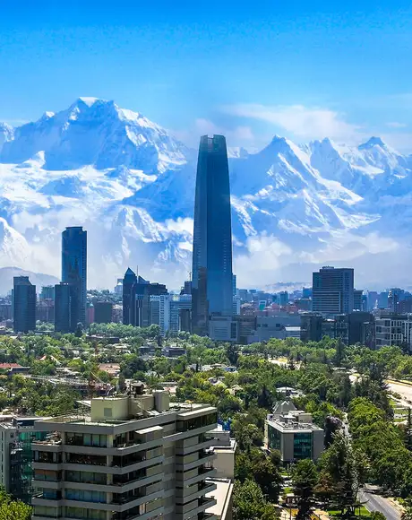 A view of Santiago, Chile with a mountain range in the background