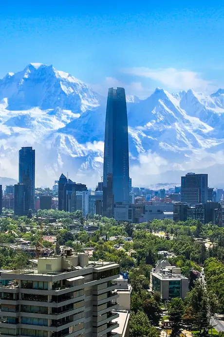 A view of Santiago, Chile with a mountain range in the background