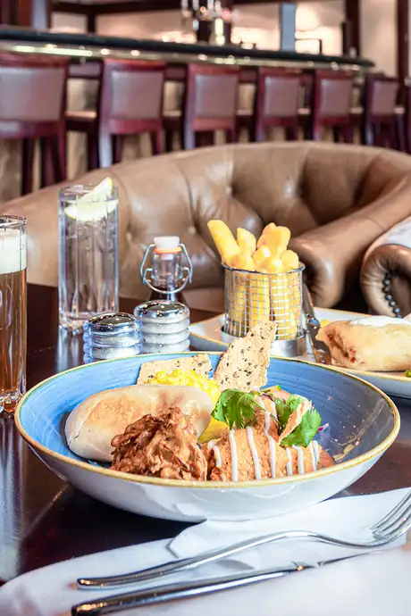 A meal served at the Golden Lion aboard Cunard Ships
