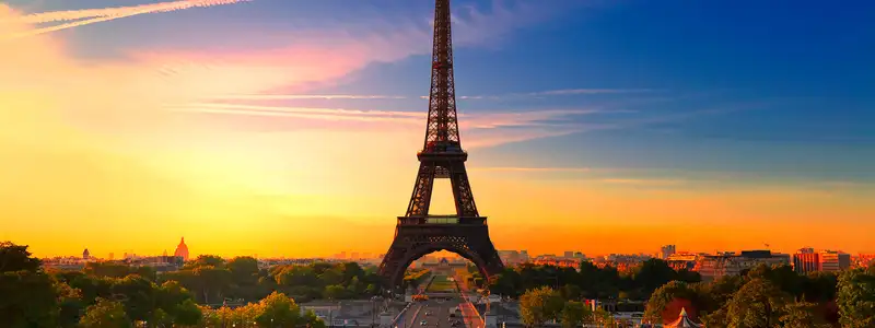 The sun rising over Paris with the Eiffel Tower in view