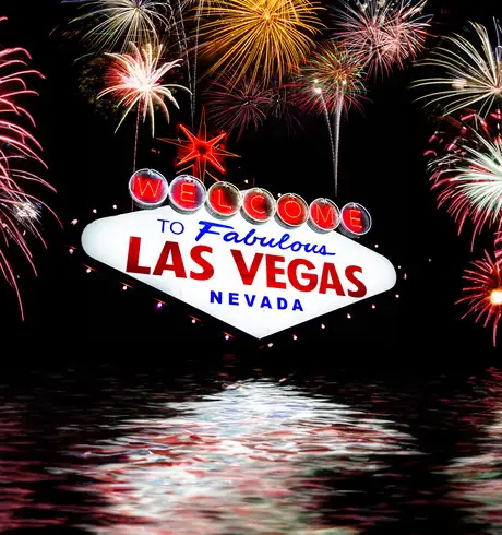 Fireworks surrounding the Las Vegas sign