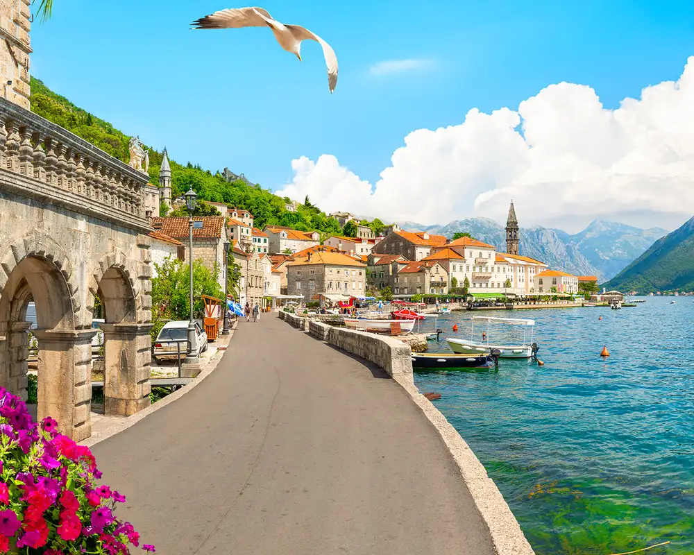 A View of a Waterfront Path in Kotor, Montenegro