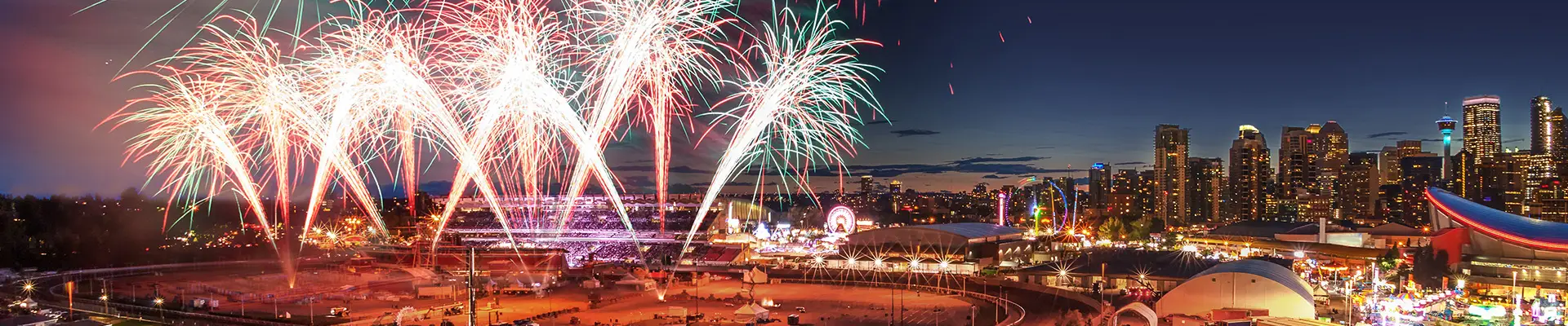A landscape view of Calgary as the stampede takes place