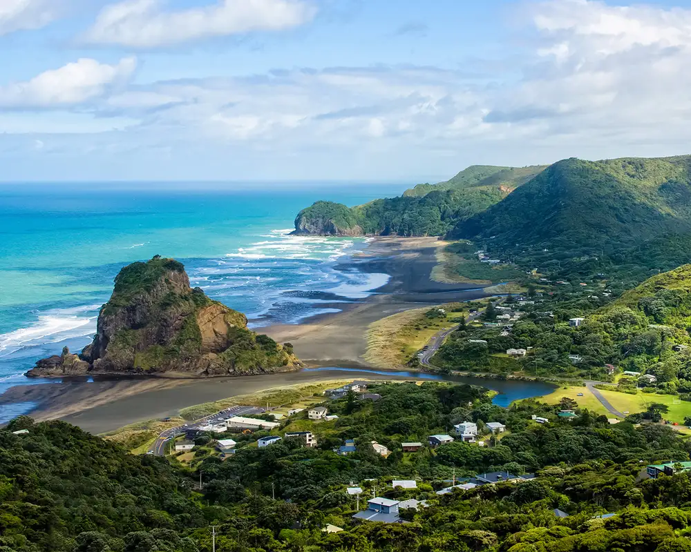 A view of Piha beach in Auckland, New Zealand