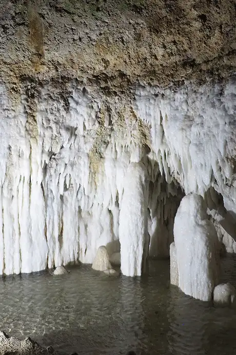 The cave walls inside of Harrison's Cave in Barbados