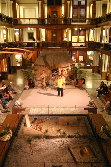 A view of a lecture being given in The Bishop Museum in Honolulu, Hawaii.