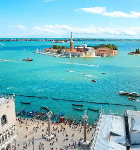 A landscape shot of a island off the coast of Venice