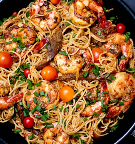 A seafood pasta dish