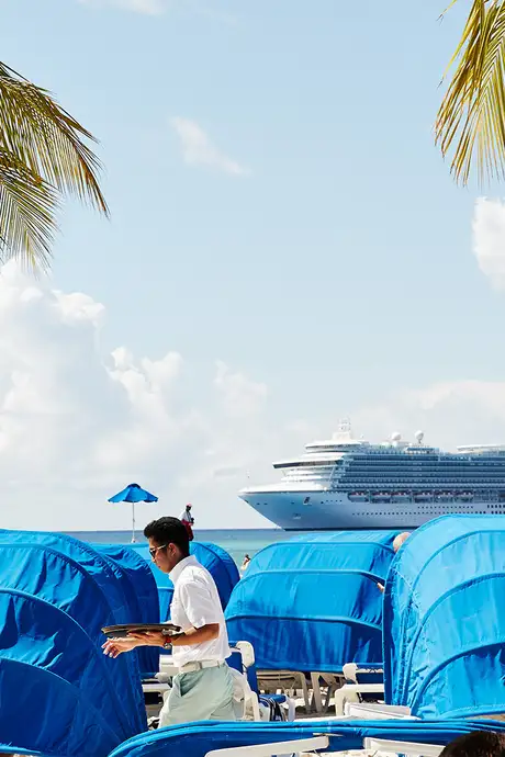 Beach Clams on Princess Cays with a Princess Cruise Ship in the distance