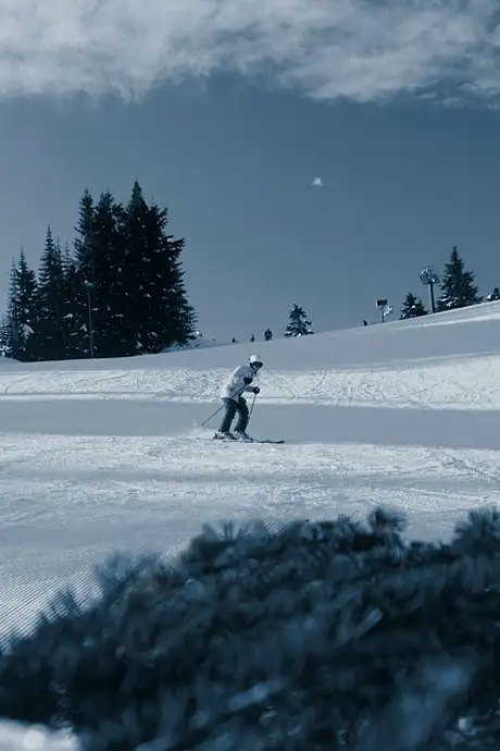 A Skier going down Grouse Mountain in Vancouver