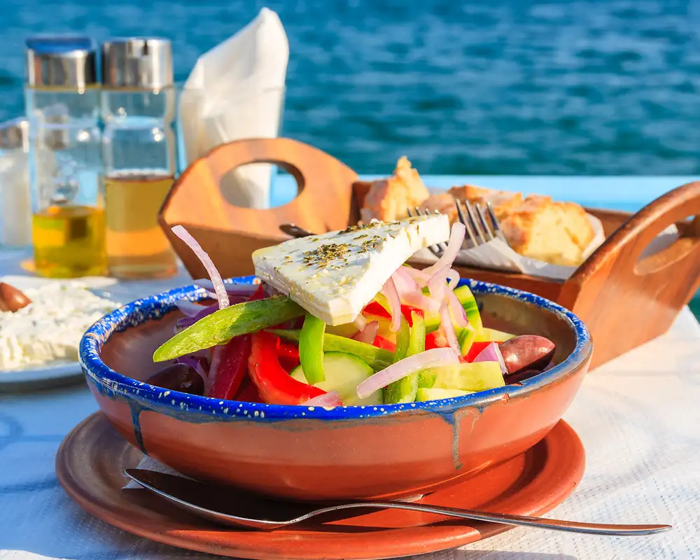 A Mediterranean Salad offered in a Greek Restaurant