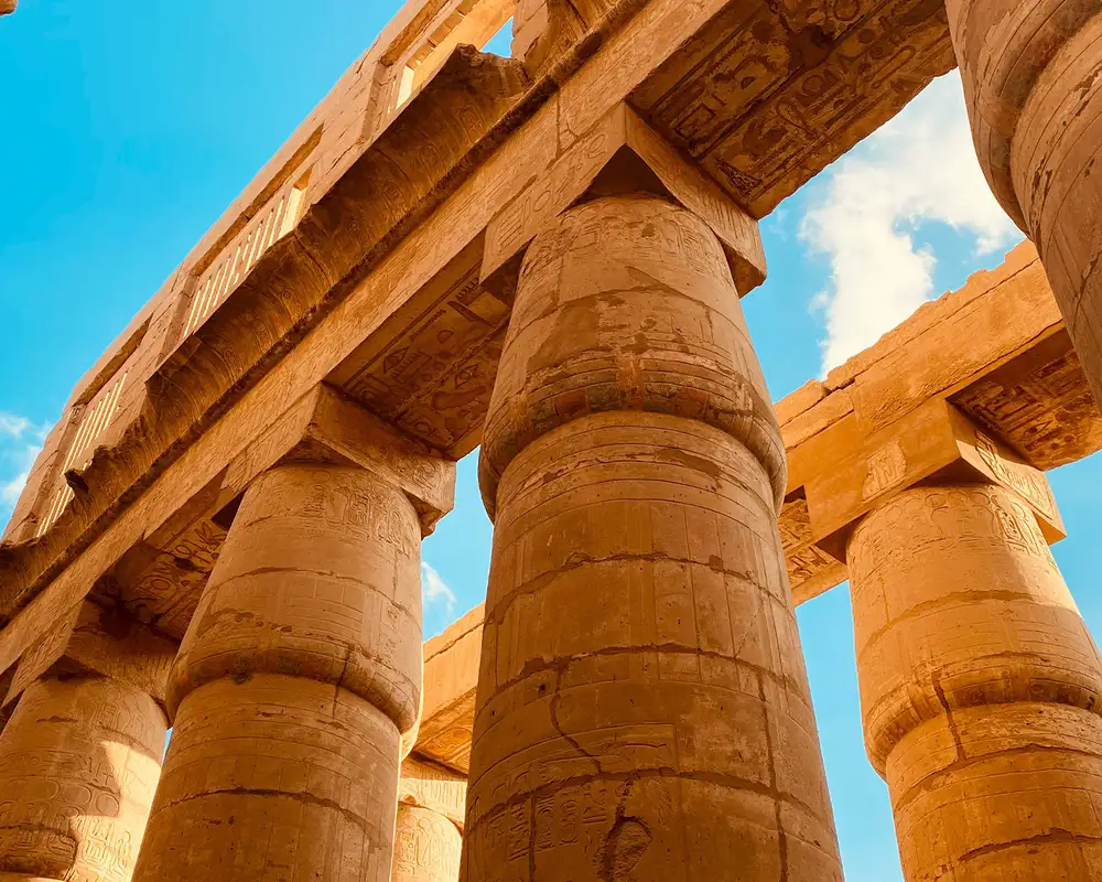 A view of the pillars of Karnak Temple in Luxor, Egypt