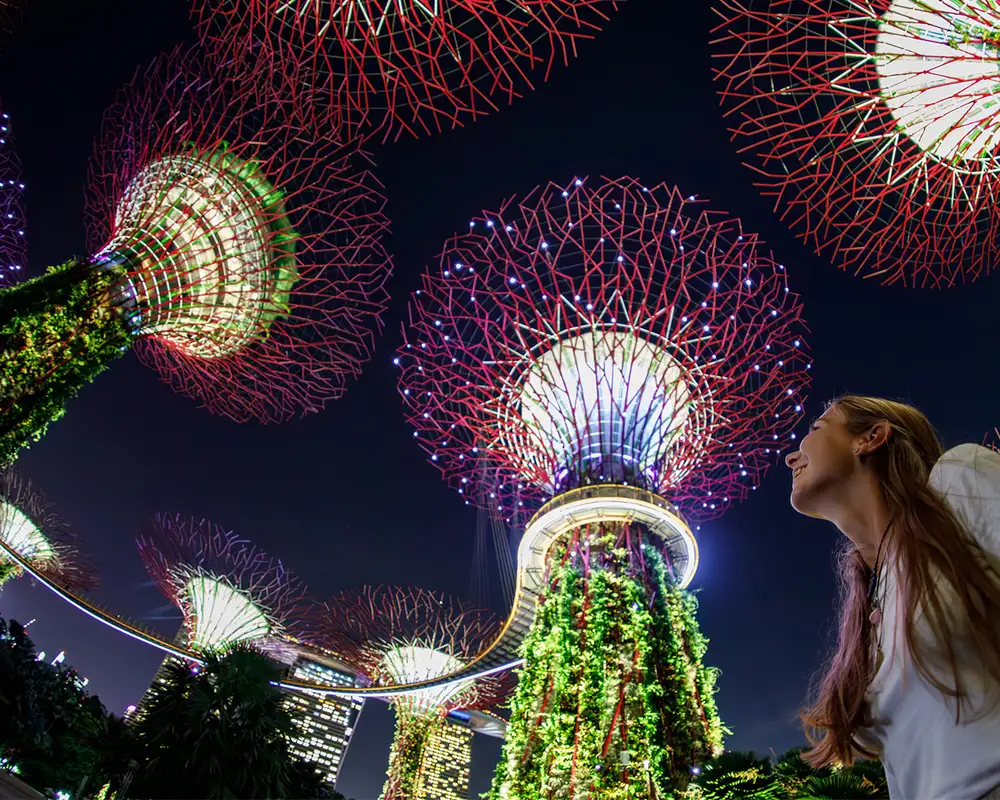 A Woman Looking up at the Gardens by the Bay in Singapore