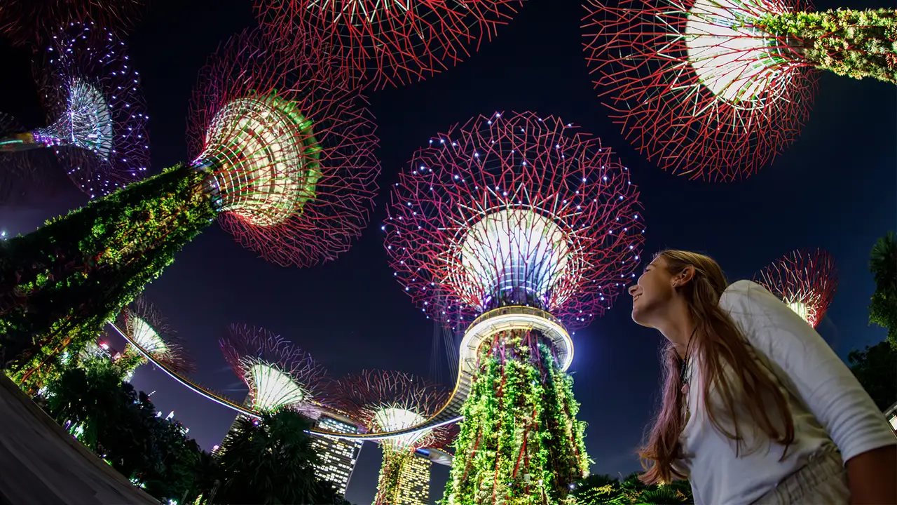 A Woman Looking up at the Gardens by the Bay in Singapore