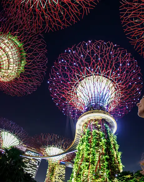A Woman Looking up at the Gardens by the Bay in Singapore