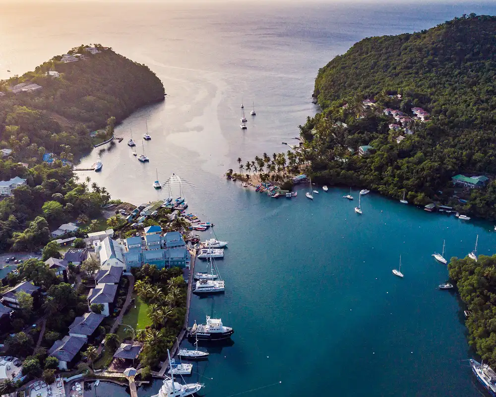 An Aerial view of Marigot Bay in St Lucia