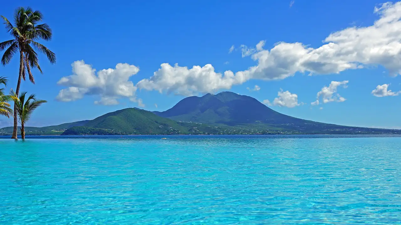 An image showing Nevis Peak from a distance in St Kitts