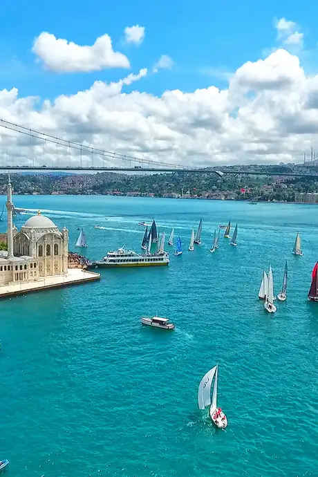 An Aerial view of the Bosphorus River in Instanbul, Turkey