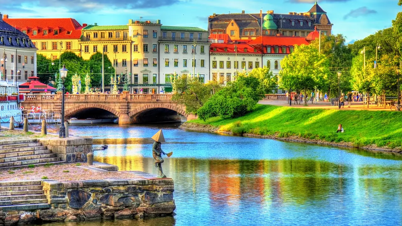 A canal going through the Historic center of Gothenburg, Sweden