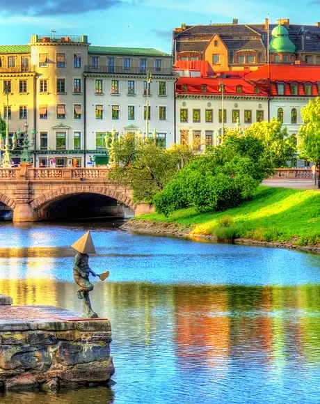 A canal going through the Historic center of Gothenburg, Sweden