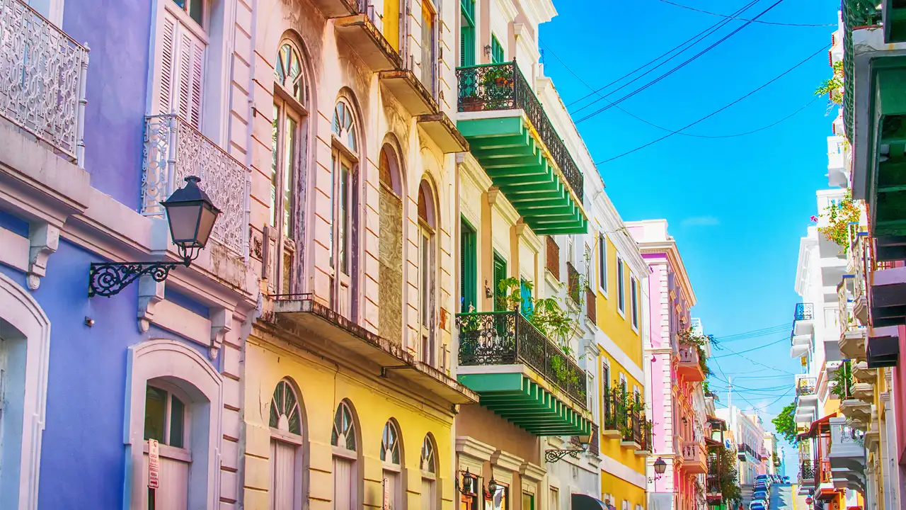 A row of colourful houses in Puerto Rico