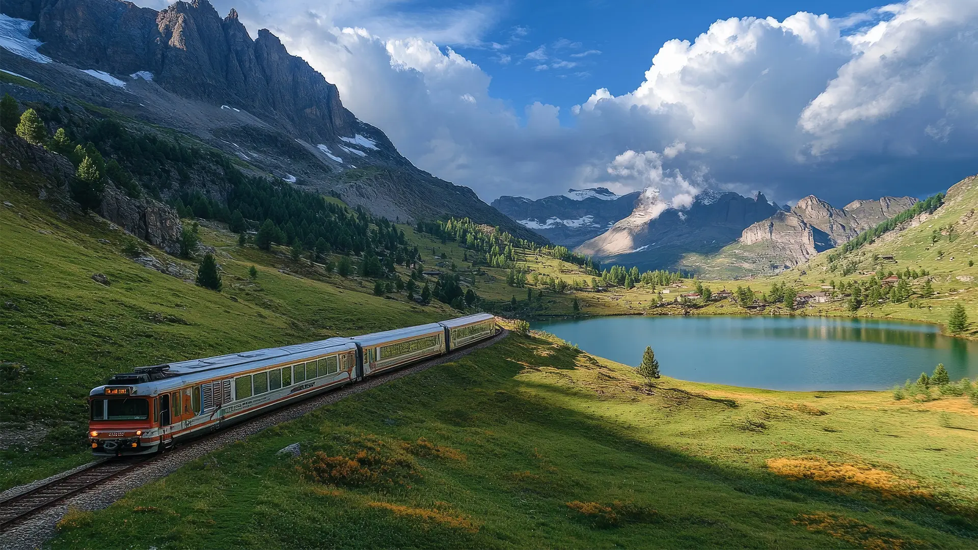 A View of a Train travelling through the Pyrenees