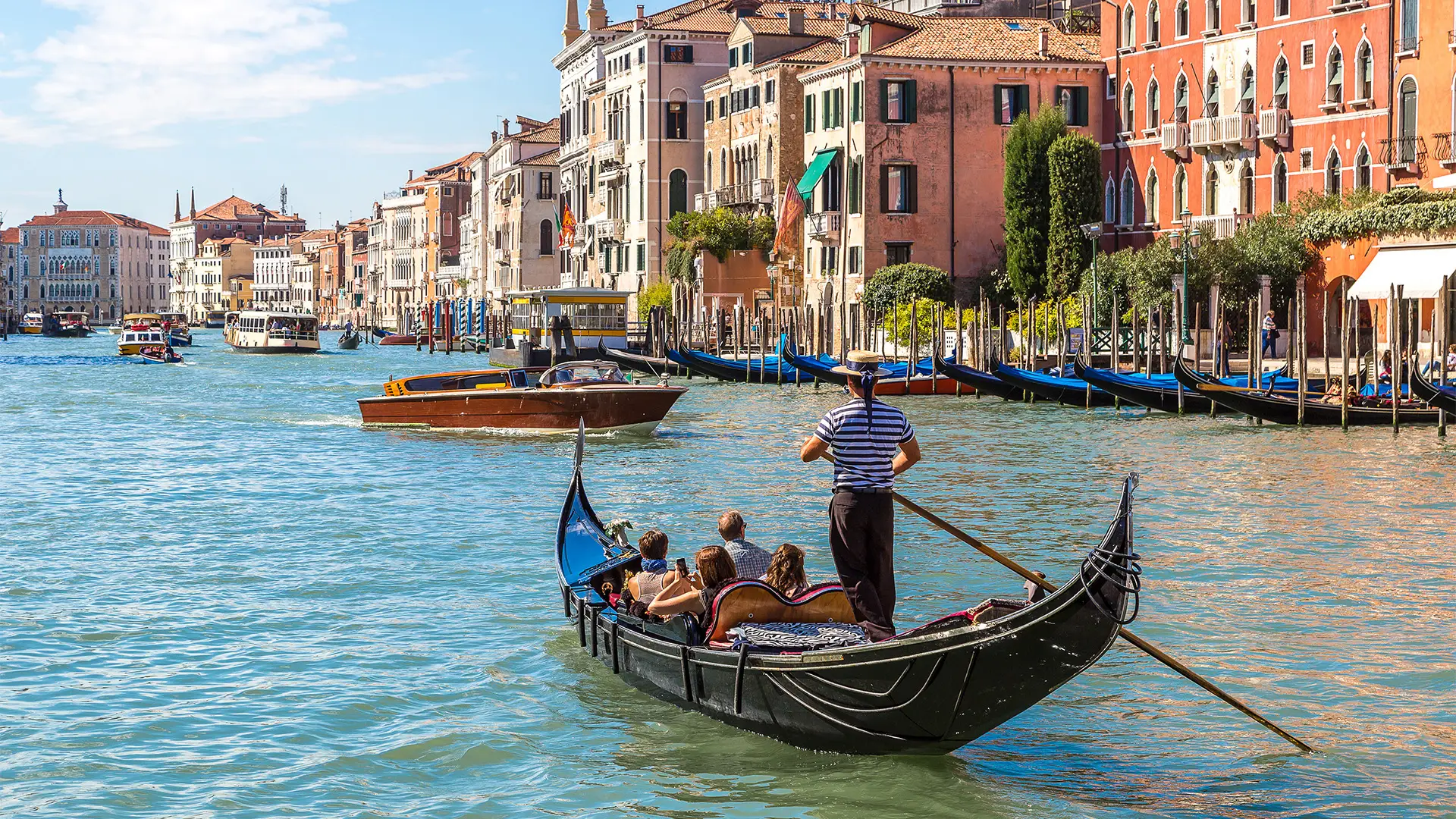 A View of people riding in a Gondola in Venice, Italy