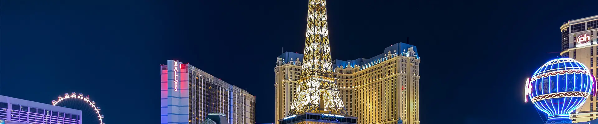 A view of the Eifel Tower Replica and the surrounding Hotels in Las Vegas