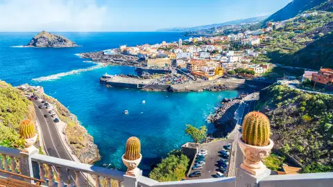 A view of a dock in the Canary islands from above