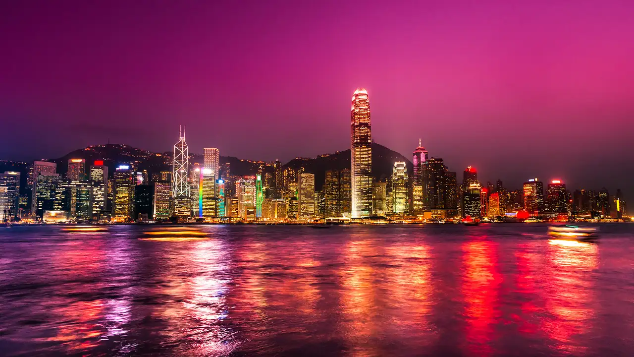 Hong Kong's Skyline at Night with a red sky